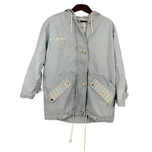 VTG East West Women's‎ Relaxed Denim Hoodie Jacket SMALL Pockets Y2K 1990s